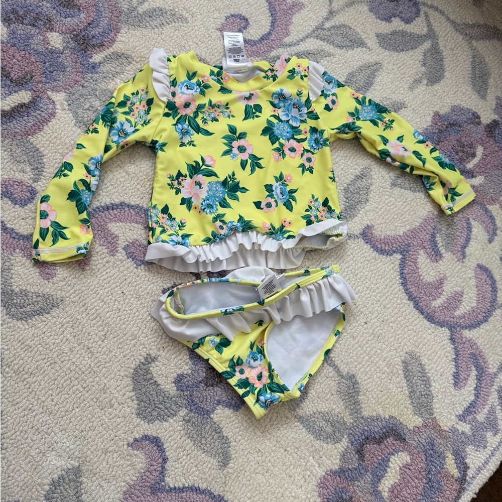 Floral Yellow Kids Swim Rashguard Set
